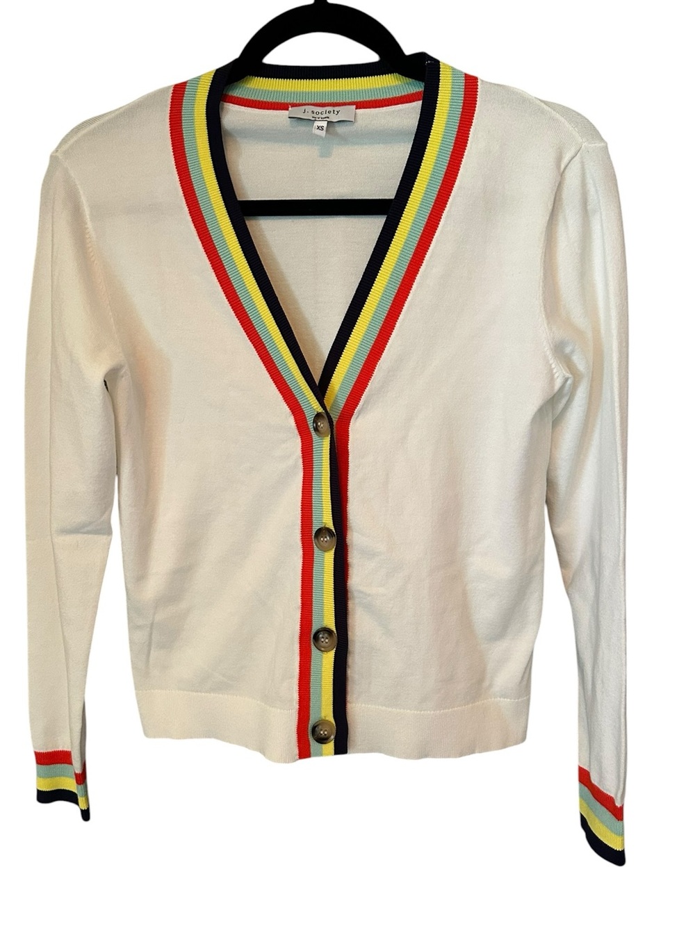 J Society White Cardigan with Red, Yellow & Navy Stripes Size XS